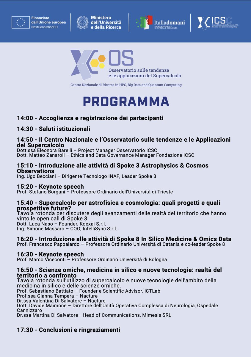 📅 24/10/2024
📍 Aula Magna – Di3a  
Via Valdisavoia, 5 - Catania 
🚀 Convegno su BIG DATA E SUPERCALCOLO: OPPORTUNITÀ DI SVILUPPO PER IL MEZZOGIORNO Evento gratuito con registrazione👉osservatorio.supercomputing-icsc.it/eventi/evento-… (anche in streaming)
Non mancare! 💥

<a href="/Unict/">Carina</a>