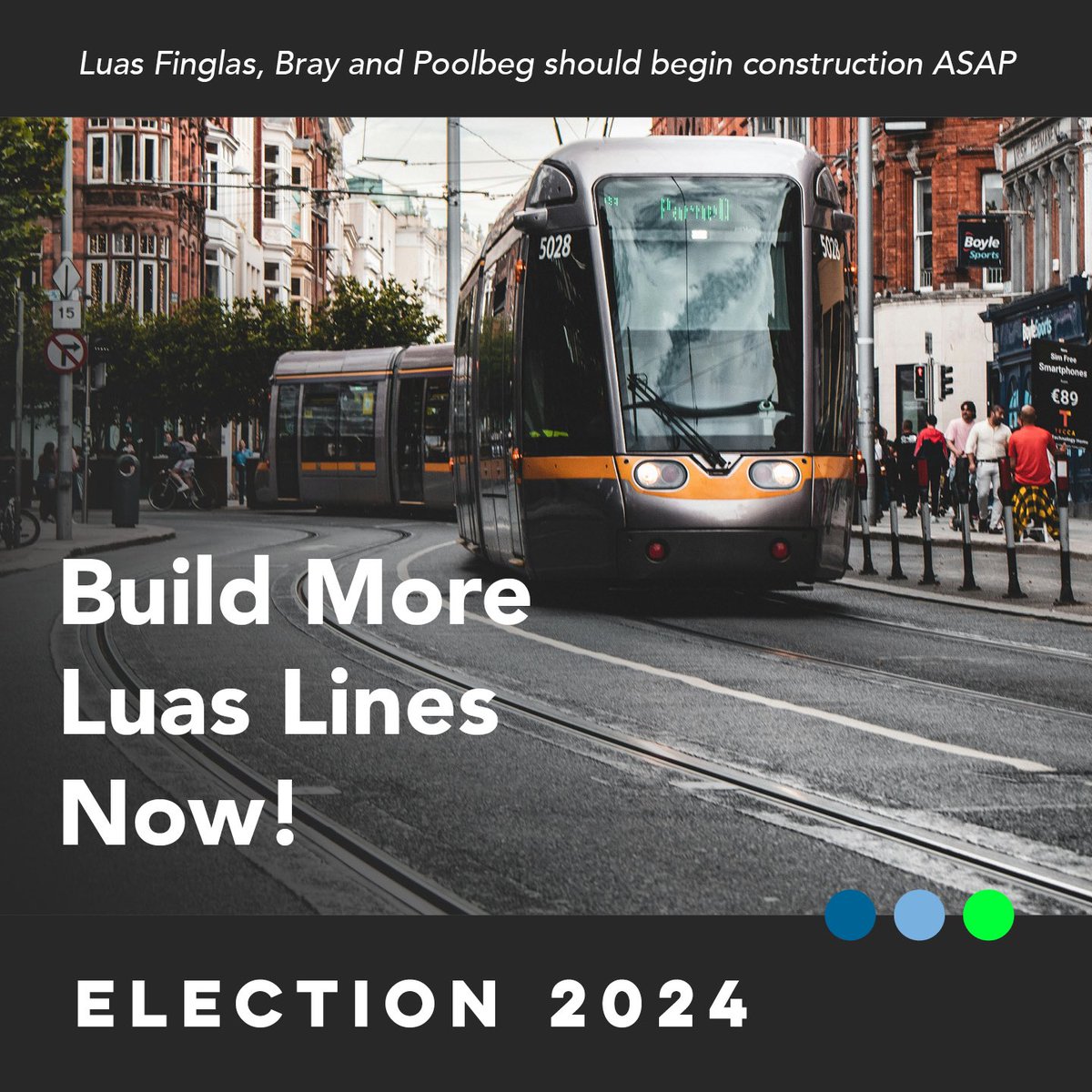 DublinCommuters's tweet photo. One of the most important things the next Government needs to prioritize is delivering new transport in Dublin.

It’s completely possible for Luas Finglas, Lucan, &amp; the Poolbeg extension to be delivered during the next Dail, our Manifesto calls for parties to commit to it https://t.co/4niZ6fulHa