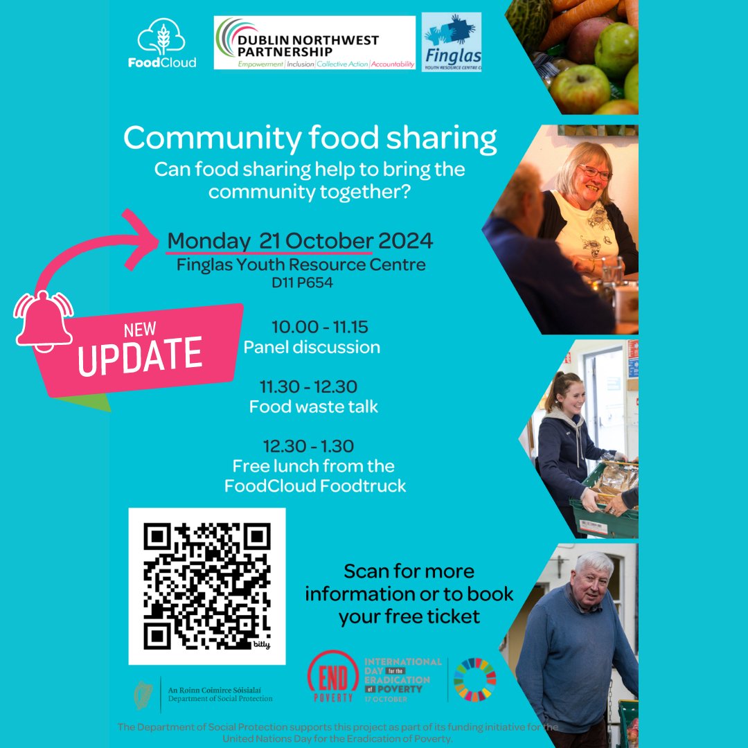 Reminder about this Community Food Sharing on Monday.

All are welcome!

Panel discussion and free lunch for <a href="/FoodCloud/">FoodCloud</a> .

If you’d like to come, scan the QR code or contact Aine at 085 800 3999 to register your interest.

#endpoverty #community #foodclub #dublinnorthwest