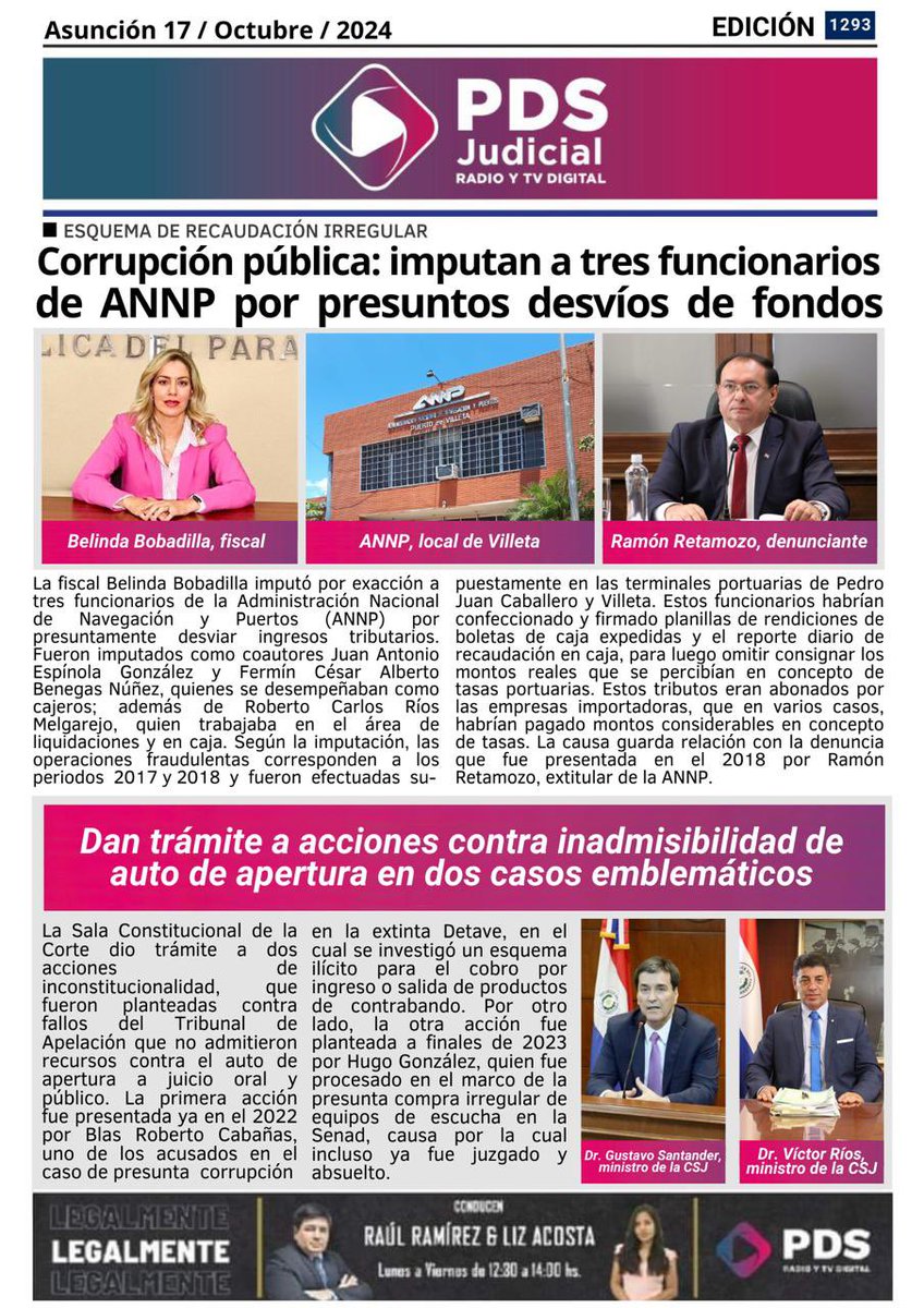¡Buenos días!🇵🇾

A continuación la #PortadaDigitalPDS📰

Leé toda la información judicial en: 🔗pdsdigital.com.py

#PDSDigital
