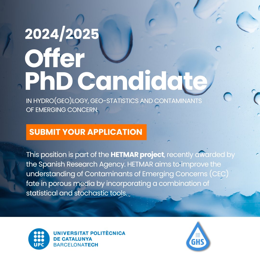 📢 ¡PhD Candidate in hydro(geo)logy, geo-statistics and Contaminants of Emerging Concern! 🌊

Apply ➡forms.gle/R2ZTArthB1XCGQ…