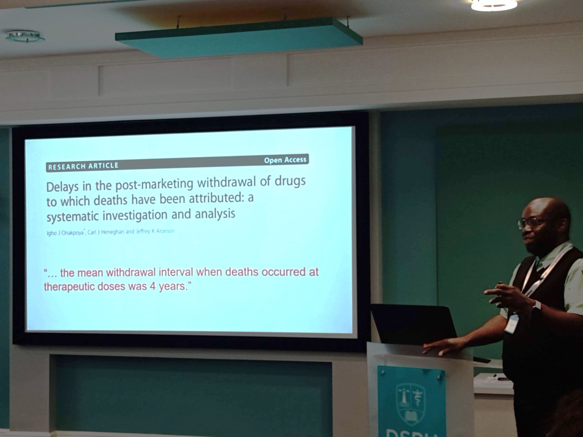 DSRUDrugSafety's tweet image. Igho Onakpoya @UniofOxford presents a clinical perspective on signal detection, emphasising responsibilities to patients and the need to improve trial design, reporting and physician training #SignalDetection #pharmacovigilance