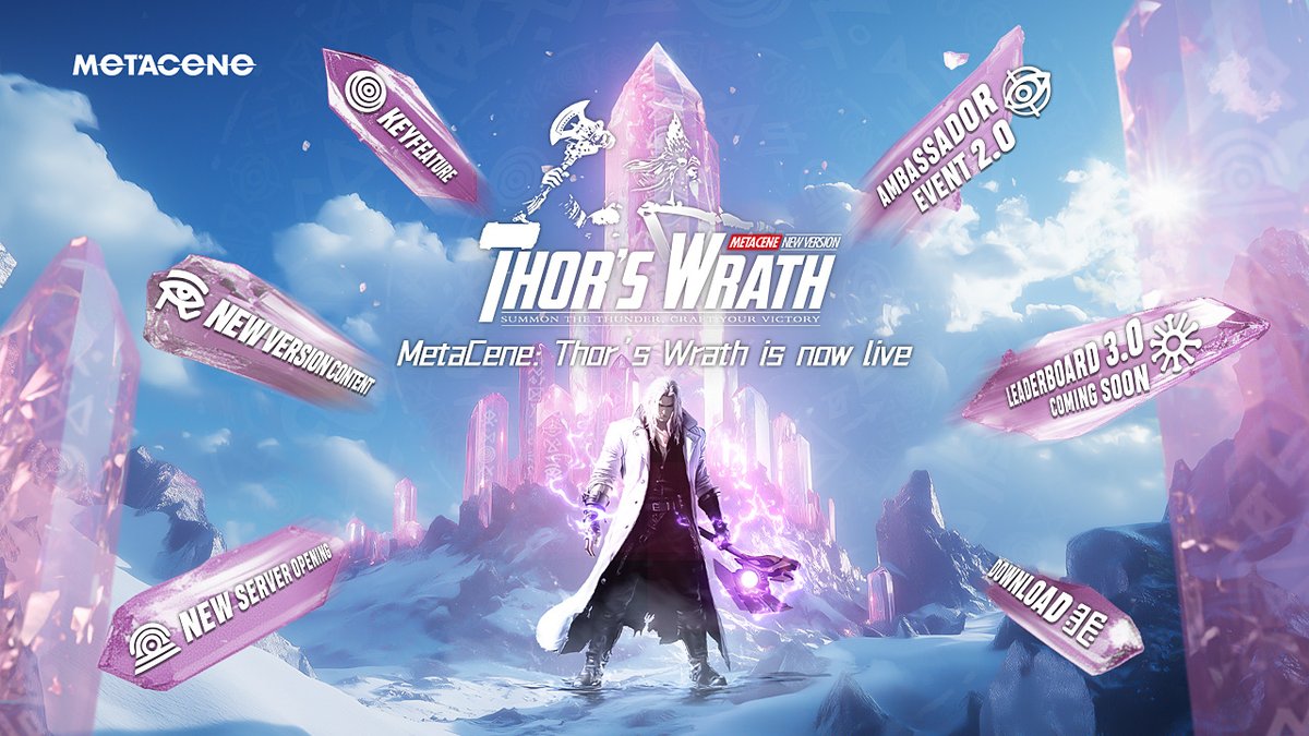 MetaCeneGame's tweet photo. 💡Attention, your pre-registered MetaCene new version: Thor’s Wrath is now live!🥳
The new version will release a reward package worth millions of dollars, including USDT, $MAK, $MNT, NFTs, and more. Non-stop amazing prizes! In this new update, we’ve packed in tons of exciting content: The new map📡, class transformations, gear synthesis, special flight vehicles✈️, origin energy system upgrade🔋 and so much more are waiting for you to explore.
More detail:
https://t.co/crnZIDtazI
Come experience your own adventure and joy!
#MetaCene #Web3Gaming #P2E #MMORPG #Gaming