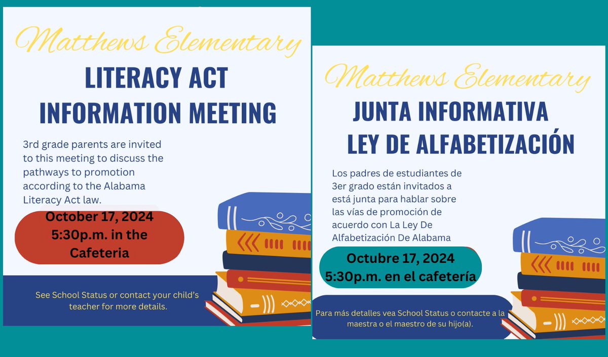 ldjc47's tweet photo. #MESWay #MESgojaguars 3rd grade parents are invited to MES Literacy Act information Meeting, Thur, Oct 17, 5:30 MES Cafeteria @Megggssssss_ @Dscott725 @acassity1 @GJBenner @acassity1 @Rie21599 @TrippMarshall @mapeducate @JenManningRLS @Alabama_Reading @NRCttown https://t.co/7NMy35DQQF