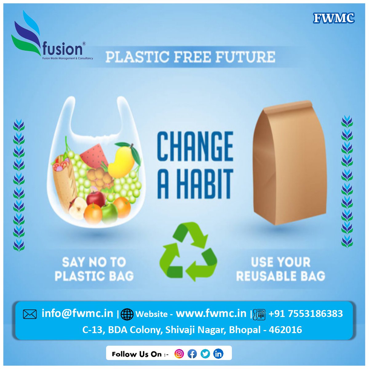 FWMC_India's tweet photo. "Small changes, big impact! 🌍 Say NO to plastic bags and YES to reusable ones. Let’s make every purchase count towards a cleaner, greener future. #PlasticFree #SustainableLiving #EcoFriendly #FWMC" https://t.co/YvXrTetW2f
