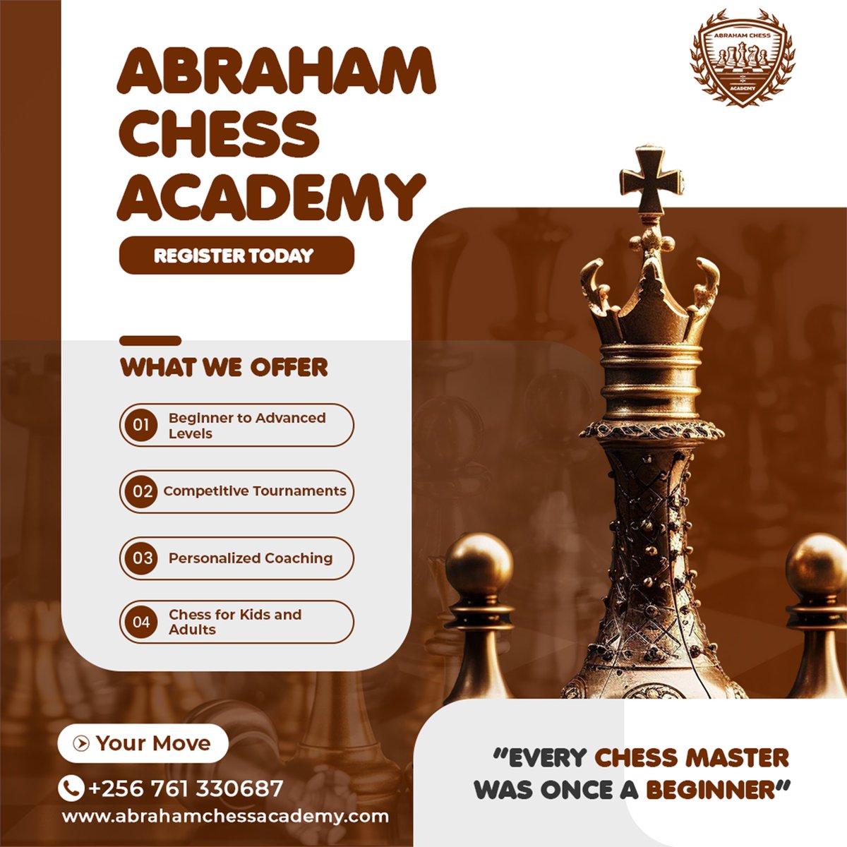 AbrahamChessA's tweet image. ♟️ Ready to level up your game? Join Abraham Chess Academy and become a chess master! From beginners to advanced players, we offer personalized coaching, competitive tournaments, and tons of fun. 🧠🔥

#chess #mujemedia