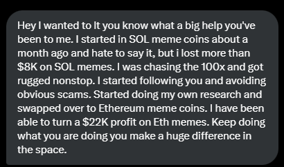 Receiving messages like this is exactly why I continue doing what I do. At the end of the day, my goal is for everyone who follows my page to find their own way to succeed in this space.