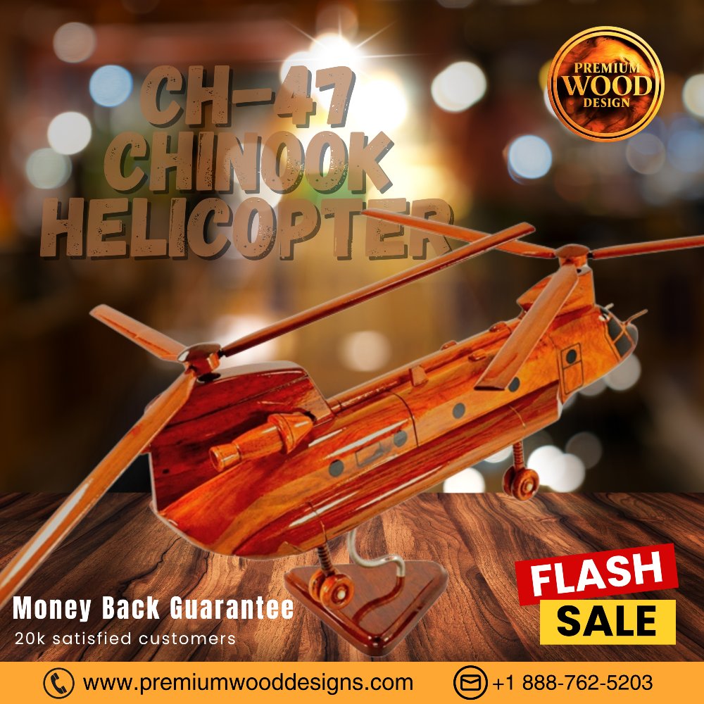 design64713's tweet photo. Presenting our exquisite woodcraft model of the CH-47 Chinook Helicopter! ✈️
 ✅On sale now, 🎉
✅offering a 100% money-back guarantee.

#premiumwooddesign #pwd #woodcraft https://t.co/o1gQx1aKwB