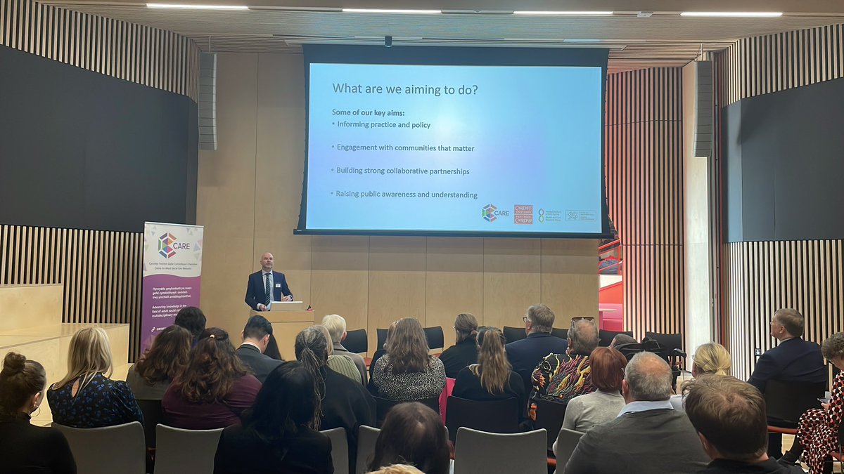 Clara_LewisCARE's tweet photo. Our @CAREResearch_W Director @pwillis5 giving an overview who we are and what we do at the Centre for Adult Social Care official launch today #SocialCare https://t.co/6nP3WdMc4C