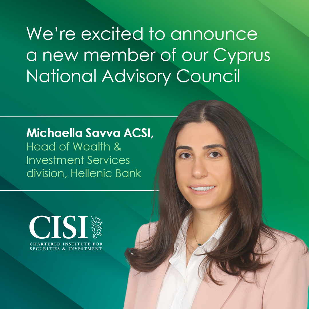 CISI's tweet photo. Welcome to Michaella Savva ACSI and Stephen Gee (FCA) Chartered MCSI, the newest members of our Cyprus National Advisory Council.

#FinancialServices #NAC #BeAProfessional #CISI #GlobalDevelopment #Welcome https://t.co/TmEg46aVZU