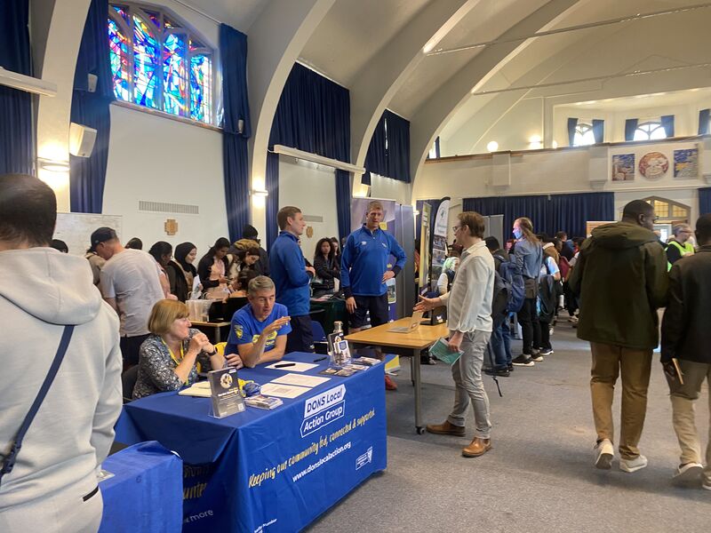 DLAG volunteers Steve and Val attended a very busy ‘Part Time Jobs and Student Support Fair’ at the University of Roehampton yesterday. They spoke to the students about DLAG’s work and impact in the local community and how they might get involved. 

Steve said: “Val and I were