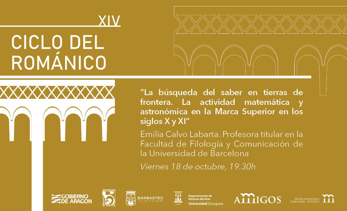 museodbm's tweet photo. 18 de octubre, 19.30h., en el @museodbm  “LA BÚSQUEDA DEL SABER EN TIERRAS DE FRONTERA. La actividad matemática y astronómica en la Marca Superior en los siglos X y XI”, por Emilia Calvo Labarta.
Igualmente se emitirá en streaming, interesados rellenar: https://t.co/3094TLvrNO https://t.co/LC90sORDJi