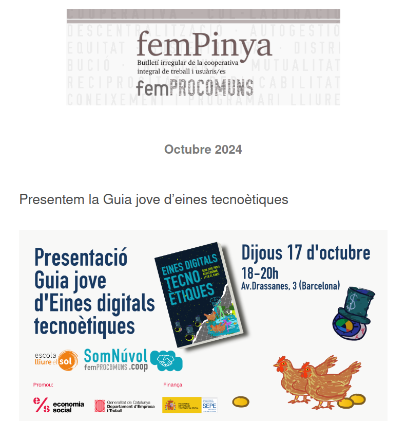 Ja tenim un nou femPinya, butlletí irregular de femProcomuns!🎉  la Guia jove d'eines digitals tecnoètiques, la FESC,  la Jornada Coops IT, la trobada Codi Compartit, i les novetats de <a href="/SomNuvolCoop/">SomNuvol.coop</a> <a href="/comsoc_cat/">COMSOC - Comunicació Social</a>  XOIC i <a href="/ttncat/">TheThingsNetworkCat</a> i <a href="/transitant_fP/">Transitant</a> 

femprocomuns.coop/butlleti-de-fe…