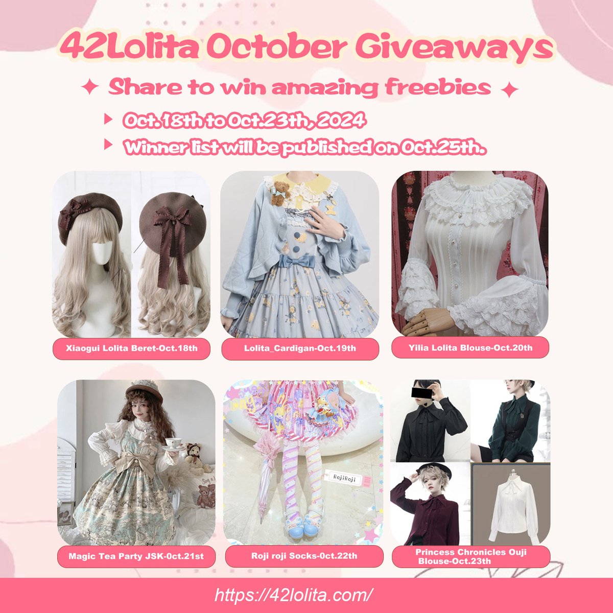 42lolita_'s tweet photo. The wait is over! Another October giveaway event is now live. As always, follow and share this post, and we will announce the six winners on the 25th. Good luck to everyone!

#42Lolita #Giveaway #giveawayalert #Lolitafashion #communitylove https://t.co/yveoTYQLlt