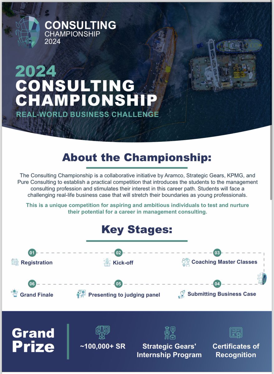 CoEngg_KFU's tweet photo. يسرنا الإعلان عن مبادرة "Consulting Championship " التي تدعمها أرامكو السعودية بالتعاون مع عدد من الجهات الكبرى، والتي تقدم لطلبة جامعة الملك فيصل فرصة لاكتساب خبرة عملية في الإستشارات وتطوير مهارات قيمة. حيث ستعزز المسابقة التواصل مع محترفين في المجال وستوفر التوجيه للطلاب من خبراء في الصناعة لتحديات استشارية واقعية.