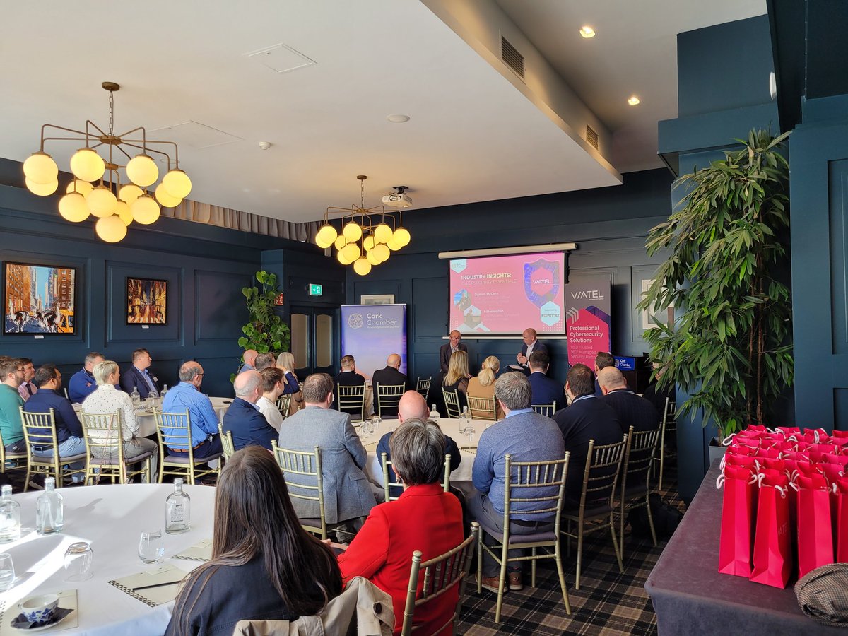 ViatelGroup's tweet photo. Great to see a packed house for Industry Insights with @ViatelGroup and @CorkChamber this morning. Let's talk #cybersecurity!
With thanks to @Fortinet @ExertisIreland #CybersecurityAwarenessMonth https://t.co/WXoyzY331N