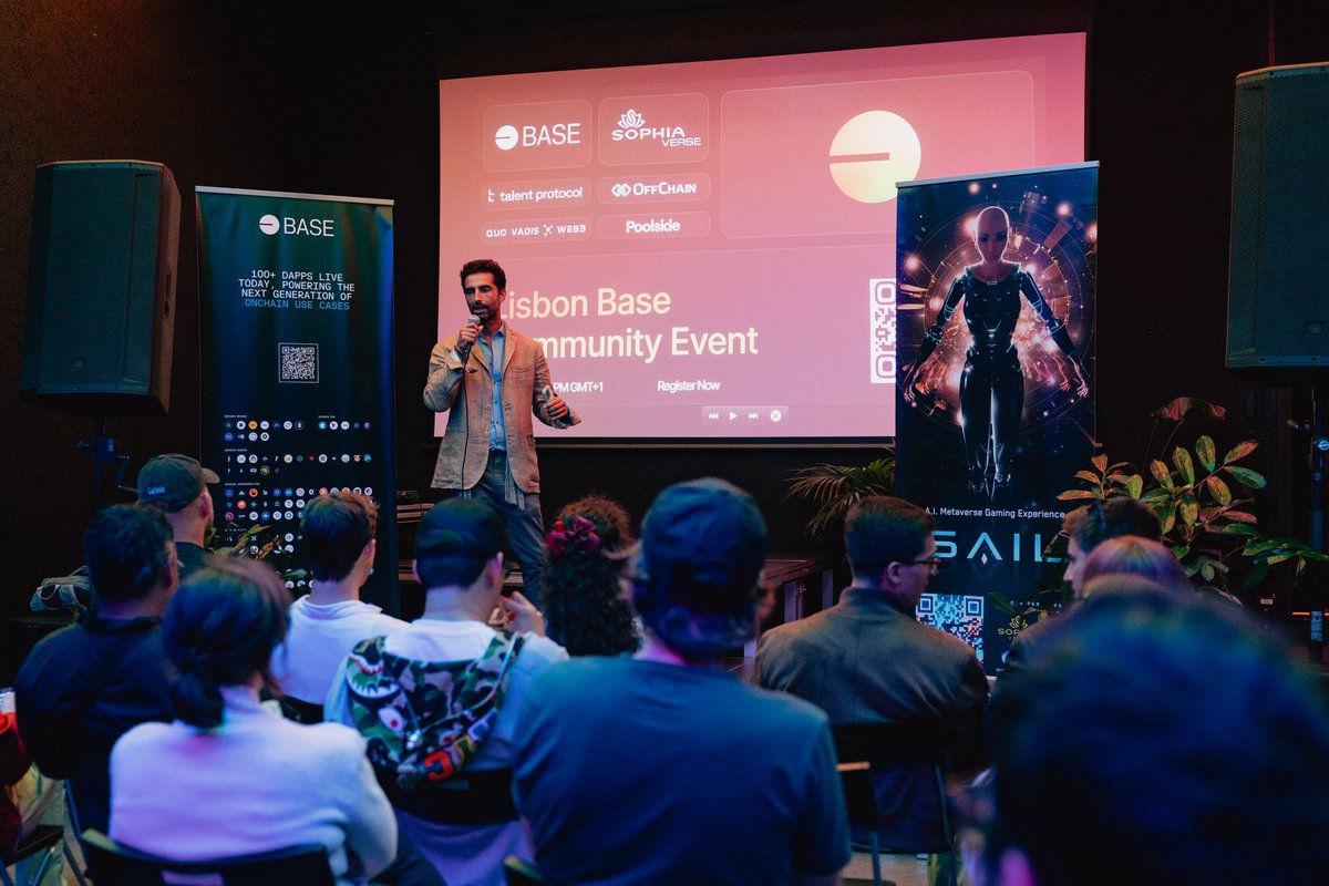 SophiaVerse_AI's tweet photo. 🎉 Throwback to the Lisbon @base Community Event! 

What a night of fun, innovation, and connection it was on October 8, 2024! 

The energy was electric, and the ideas were flowing as the Base Community gathered in Lisbon for an unforgettable evening with support from
@TalentProtocol , @PoolsideCo and @offchainglobal. SOPH token, which has been live on Base for some time now, continued to impress with faster transactions.

Big thanks to everyone who joined us and contributed to making the event such a success! 

Stay tuned for more incredible experiences ahead!

#Throwback #Web3Community #Innovation #BaseCommunity #Thursday