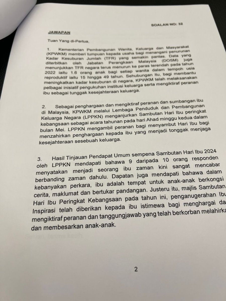 officialmumtaz's tweet photo. SOALAN &amp; JAWAPAN PERTANYAAN LISAN DEWAN RAKYAT MESYUARAT KETIGA, PENGGAL KETIGA, PARLIMEN KE-15 TAHUN 2024 https://t.co/kUsRwtpytc