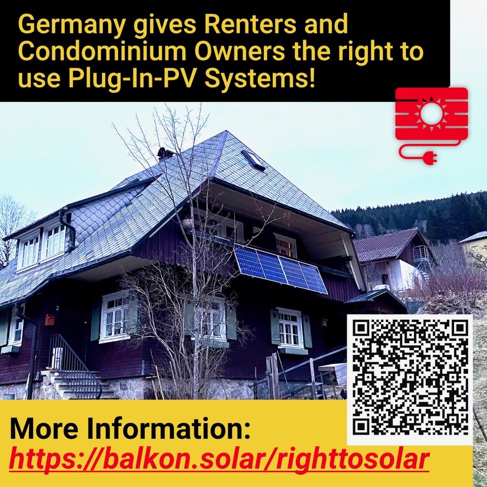 For #Solar Friends in the US &amp; UK and elsewhere:

In a significant move towards sustainable living, #renters and #condominium owners across #Germany now have the legal right to install #solarpanels on their balconies. 

balkon.solar/news/2024/10/1…
