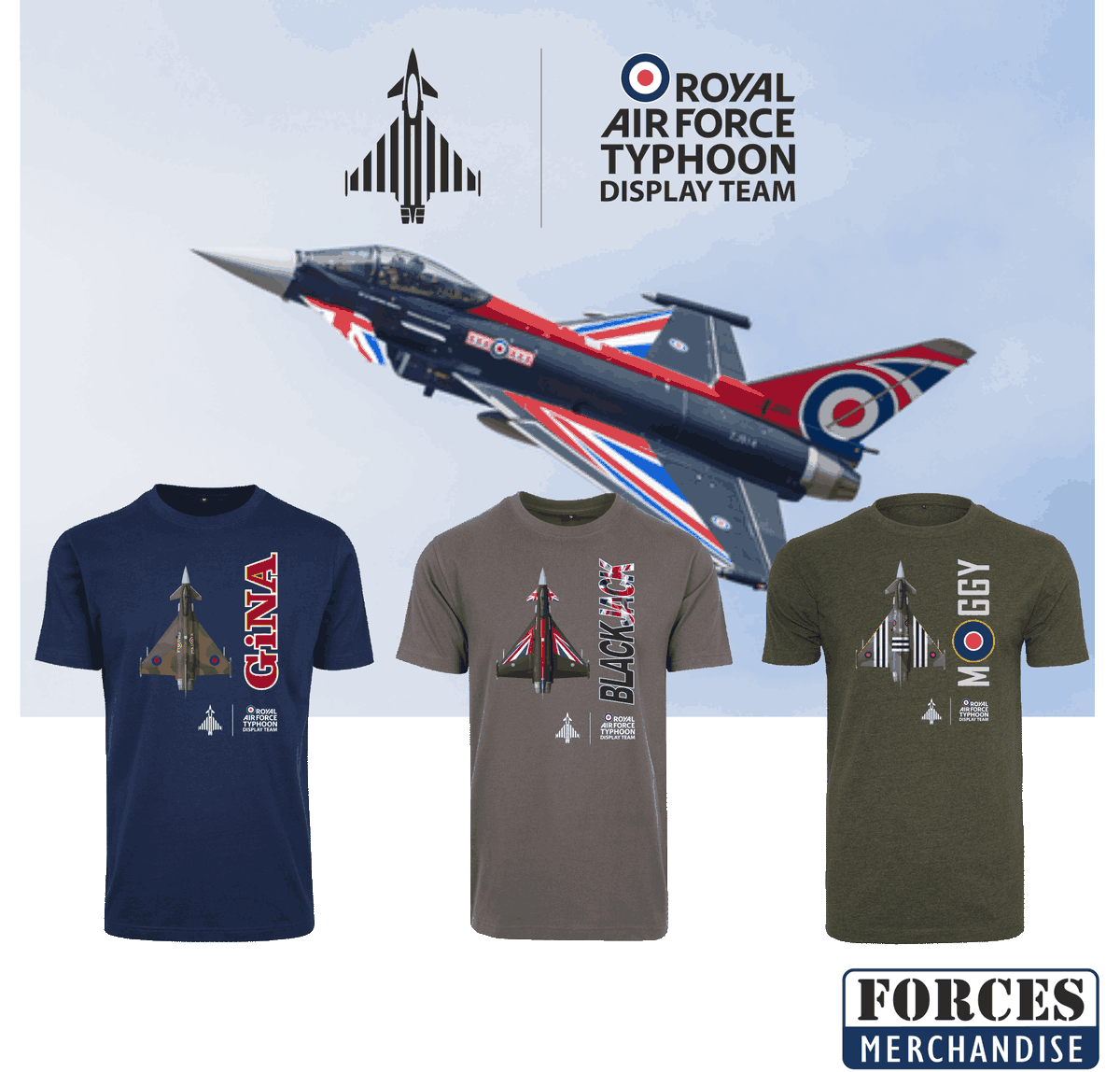 needhamsuniform's tweet photo. New Forces Merchandise product alert! Our 'Icon' range of t-shirts has just landed showcasing three iconic @RAFTyphoonTeam aircraft. Special offer - buy more than 1 and save £££s
Go on, collect them all 😎 https://t.co/wQveyWXmrU https://t.co/2slQS8hGtv