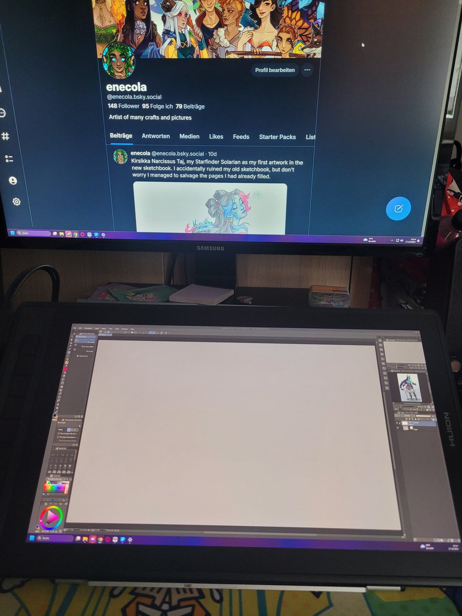 enecola's tweet photo. I finally saved up enough for a new drawing tablet, and it just arrived!

Oh, what's that in the background?? 🤔 https://t.co/Vh0kso8EFs