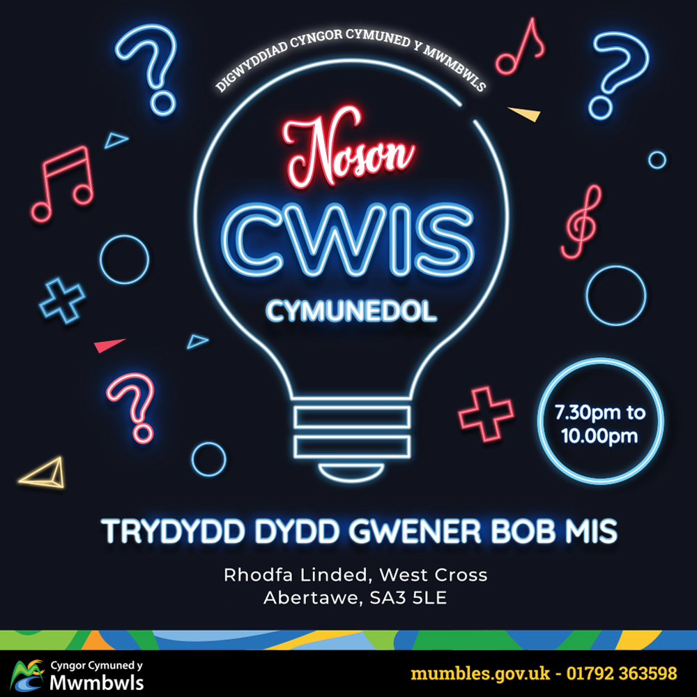 Mumbles Community Council (@mumblescouncil) on Twitter photo Join us tomorrow for our Quiz night!  From 7.30pm with free entry and a warm welcome ๐๐๐ป
Our Quiz Night's takes place every third Friday evening of the month at West Cross Community Centre. Join us tomorrow for our Quiz night!  From 7.30pm with free entry and a warm welcome ๐๐๐ป
Our Quiz Night's takes place every third Friday evening of the month at West Cross Community Centre.