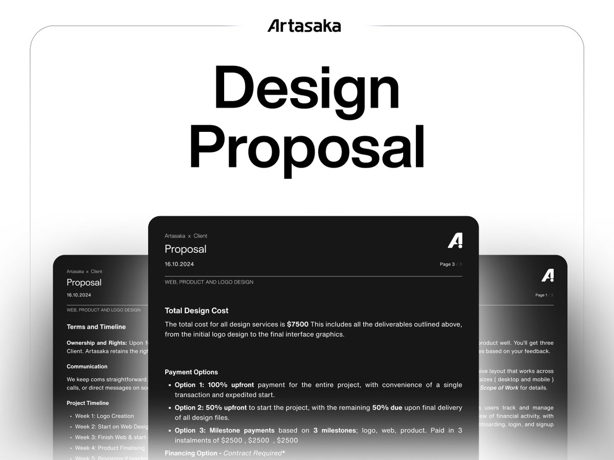 This proposal just got me a $7500 project. 

And the client loved it.

It's straight to the point, no fancy graphics. It offers 4 different payment solutions that work for anyone.

If you'd like a copy, just comment "pop" and I’ll send it to you. ( follow so i can dm you )