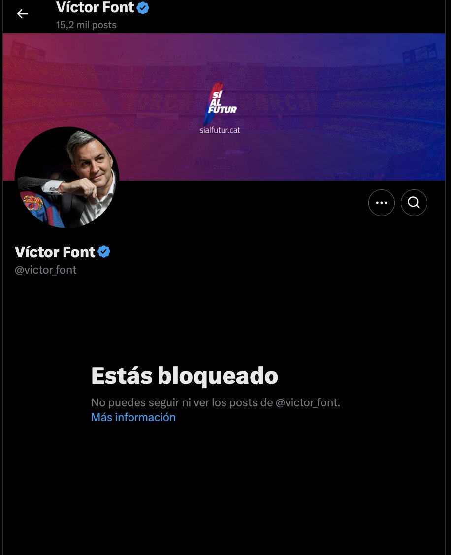 El futur candidat a les eleccions del #fcbarcelona es dedica a bloquejar a les persones que no pensen com ell.  El més pur estil #Bartomeu.

#victorfont #Barca #dictador