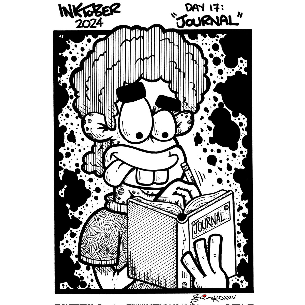 Mr_Brinks's tweet photo. Inktober 2024 - Day 17: "Journal"
.
Thought I'd draw a wacky character writing in a journal for today's prompt. Both my boys Dash and Kylar drew journals for their pictures today. https://t.co/fPDuNhzNou