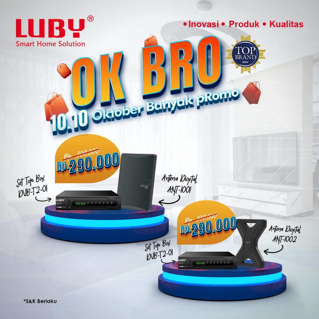 luby_lighting's tweet photo. 🎃 OKTOBER OK BRO!✨
Promo spesial bulan ini buat kamu yang mau nonton lebih jernih! 📺✨
Dapatkan Set-Top Box dan Antena Digital Luby dalam 1 paket komplit dengan harga spesial hanya di bulan Oktober! Jangan sampai kelewatan, upgrade nontonmu sekarang! 💥 https://t.co/0cdEX9v41p