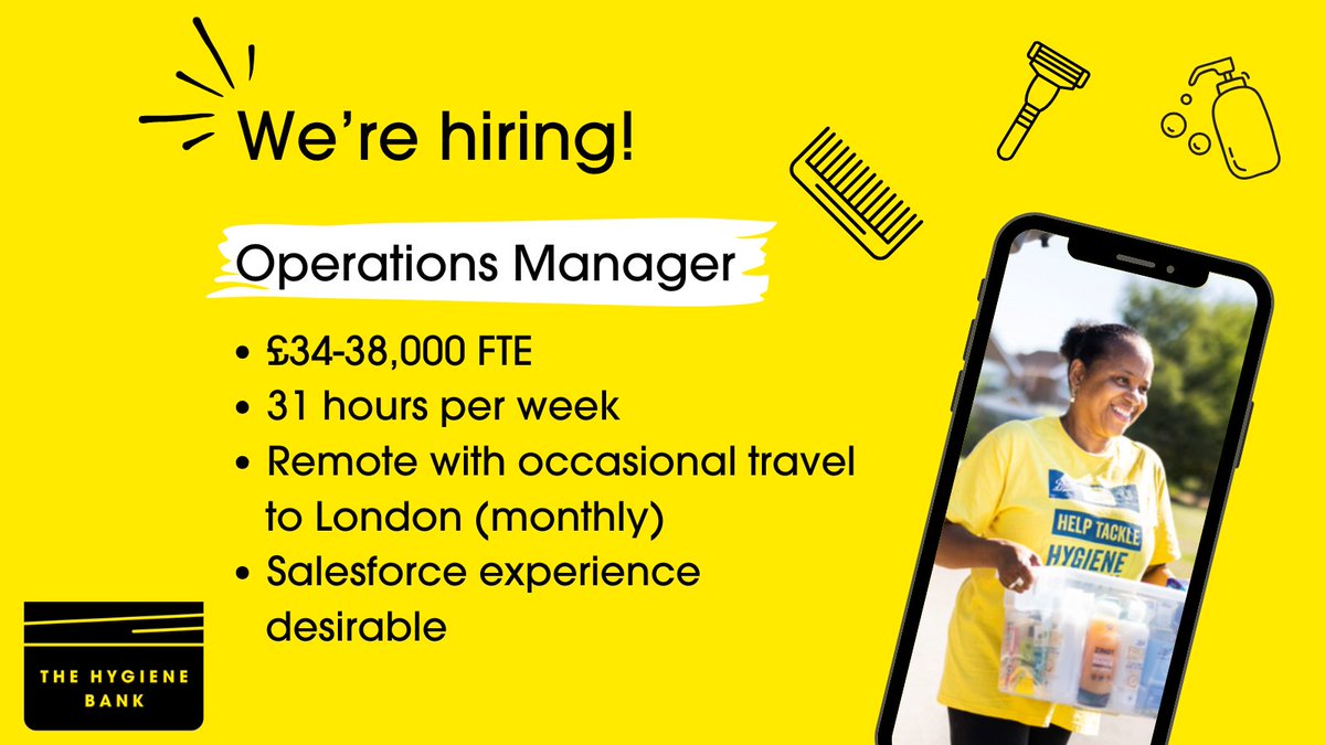 💛 The Hygiene Bank is recruiting - is it YOU that we need to hear from? 🧼 🪥 🧴
 
We're looking for an Operations Manager to oversee brand donations, support grassroots projects and advance our strategy.
 
bit.ly/OperationsMana…