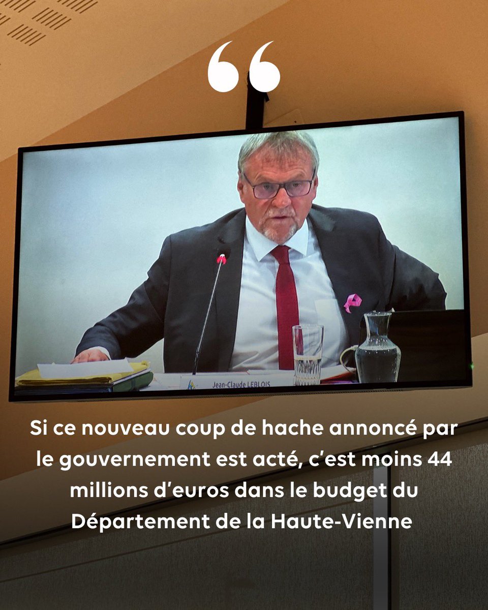 LebloisJC's tweet photo. #PLF 2025 : Si ce nouveau coup de hâche annoncé par le Gouvernement est acté, c’est moins 44 M d’€ dans le budget @hautevienne_dep ! 

#SéancePlénière #HauteVienne https://t.co/usghrgfqiq
