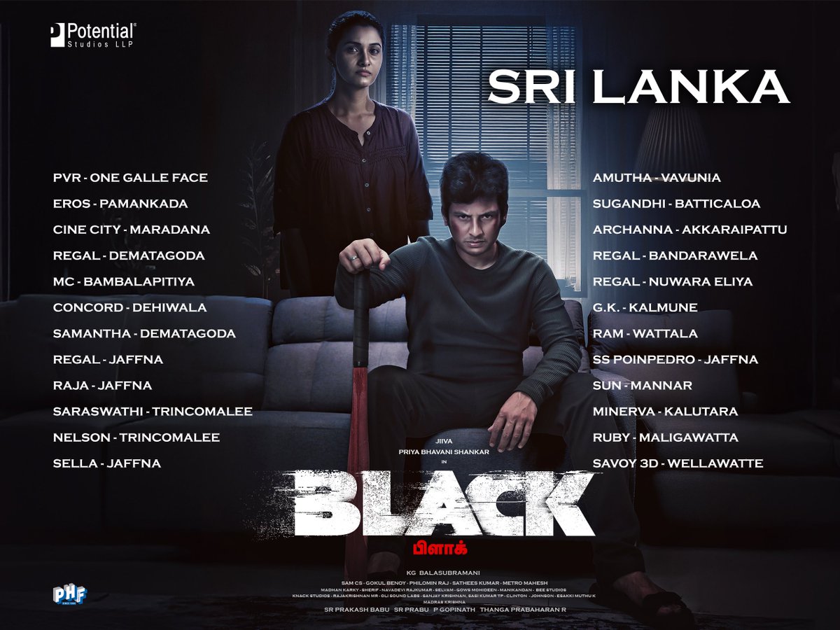 Potential_st's tweet photo. Friends in #SriLanka, #UK, #France & #Norway can enjoy #BLACK in big screens. 

#பிளாக் 

@JiivaOfficial @priya_Bshankar @kgBalasubramani @actorvivekpra #ShivaShahra @iamswayamsiddha @gokulbenoy @SamCSmusic @madhankarky @ArtSathees @philoedit #MetroMagesh #SherifMaster @rthanga @prabhu_sr #PotentialStudios