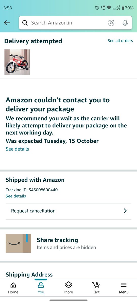 sumeetadasad's tweet photo. Awesome service by @amazonIN  for prime members. Now they are saying your order is missing. https://t.co/icBmKp8cP9