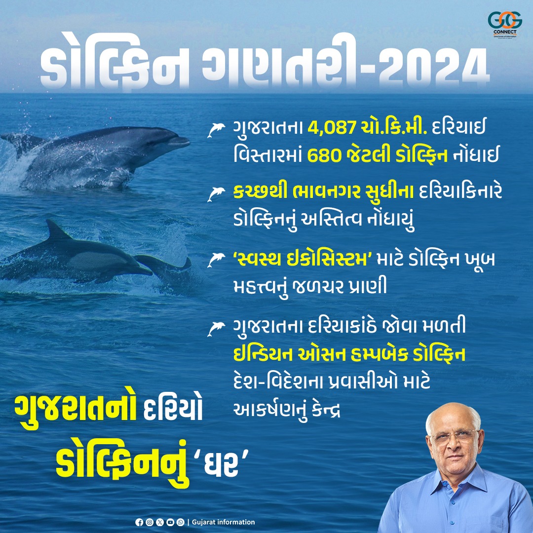 ગુજરાતનો દરિયો બન્યો ડોલ્ફિનનું ‘ઘર’...🐬

🐬 ગુજરાતના 4,087 ચો.કિ.મી. દરિયાઈ વિસ્તારમાં 680 જેટલી ડોલ્ફિન...

#Dolphin #Gujarat #GujaratCoast 
#Dolphins #ProjectDolphin