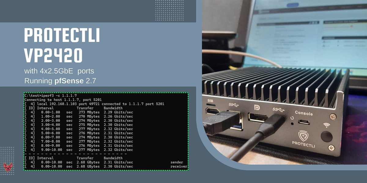 theXSSrat's tweet image. LAN--&amp;gt;WAN: 2.31 Gbits/sec, impressive!
#firewall #pfSense #Protectli