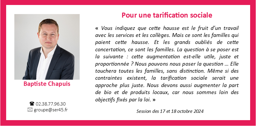 groupeser45's tweet photo. La tarification d'un repas dans les collèges passe de 3€45 à 3€70. Une augmentation ni juste, ni proportionnée. Nous demandons toujours la mise en place d'une tarification sociale. De nombreux départements la mettent en place avec succès ! https://t.co/Vz6ZSEn4ir