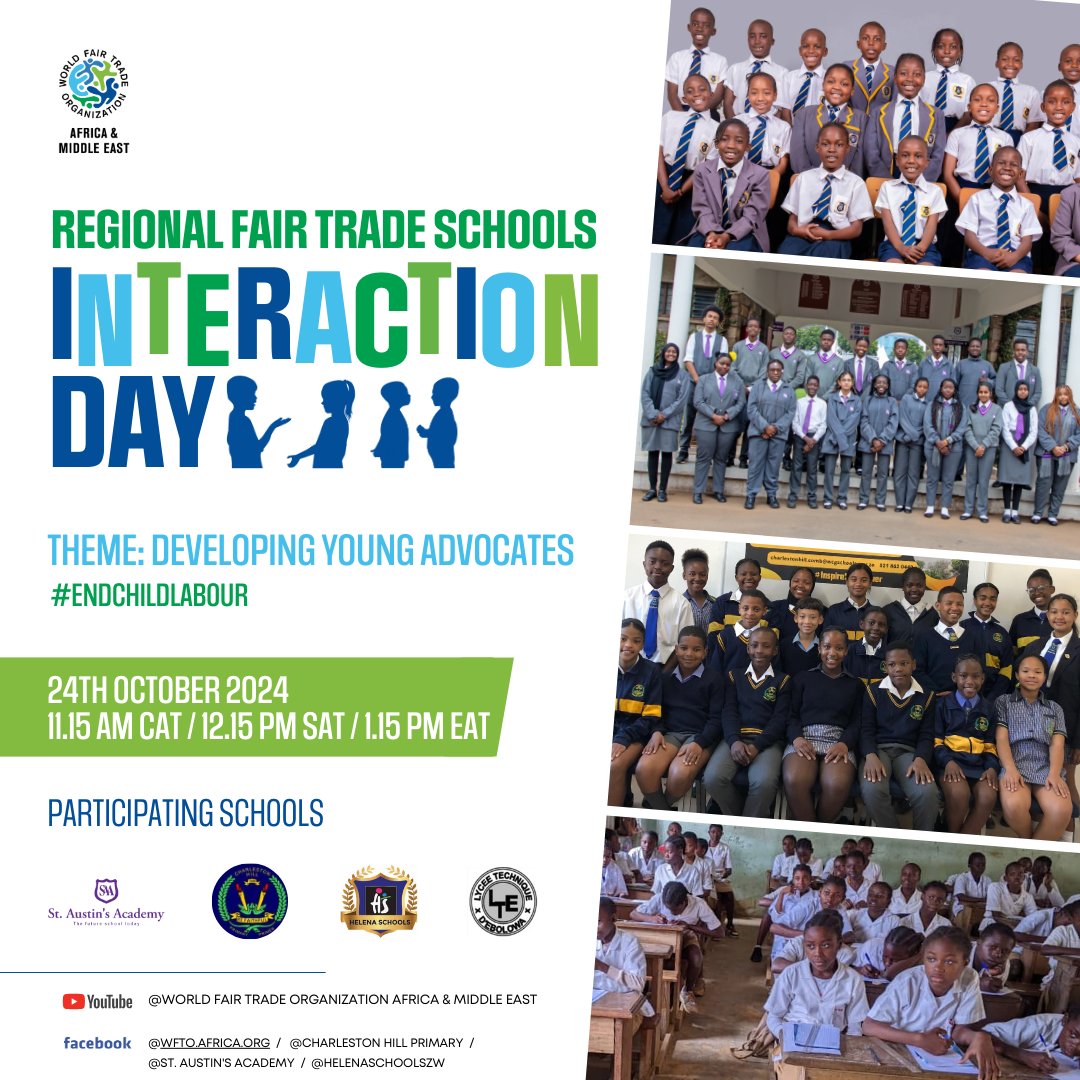 The Countdown is On! 8 Days to the Regional Fair Trade Schools Interaction Day! 

Get ready for a transformative event on October 24th as students from across Africa unite for a cause bigger than themselves—Developing Young Advocates to fight child labor.