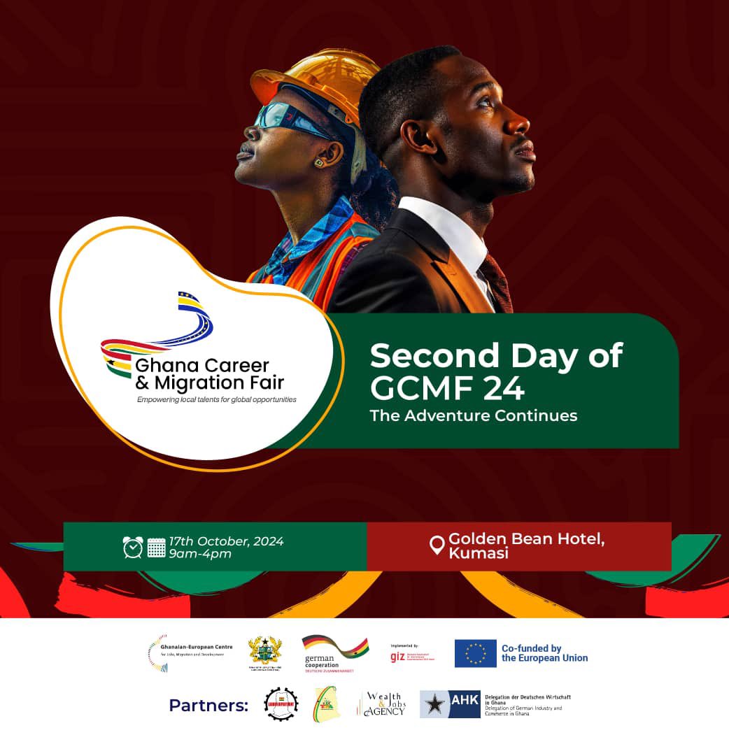 PrimeReachX's tweet photo. Day 2 of Ghana Career and Migration Fair 2024 is happening now. Hit the link to join and explore endless possibilities. 

#GCMF2024 #CareerFair #Opportunities #Jobs 

https://t.co/OVu3UTzTDU https://t.co/vMYhTAbLKE