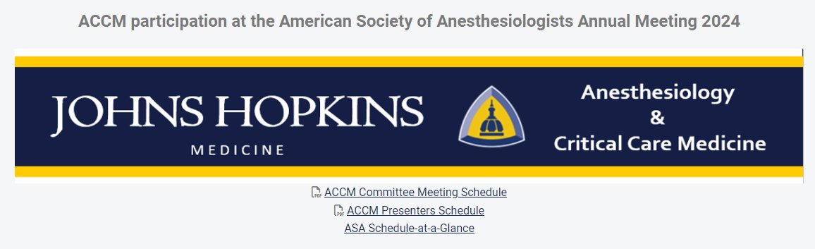 JHU ACCM Education (@accmeducation) on Twitter photo Check out ACCM at the upcoming ASA annual meeting in Philadelphia- leading experts at this flagship meeting! <a href="/HopkinsACCM/">Johns Hopkins ACCM</a> <a href="/HopkinsACCMCard/">Hopkins Cardiac Anes</a> <a href="/ASALifeline/">ASA®</a> #accm
anesthesiology.hopkinsmedicine.org/2024/10/16/hop… Check out ACCM at the upcoming ASA annual meeting in Philadelphia- leading experts at this flagship meeting! <a href="/HopkinsACCM/">Johns Hopkins ACCM</a> <a href="/HopkinsACCMCard/">Hopkins Cardiac Anes</a> <a href="/ASALifeline/">ASA®</a> #accm
anesthesiology.hopkinsmedicine.org/2024/10/16/hop…