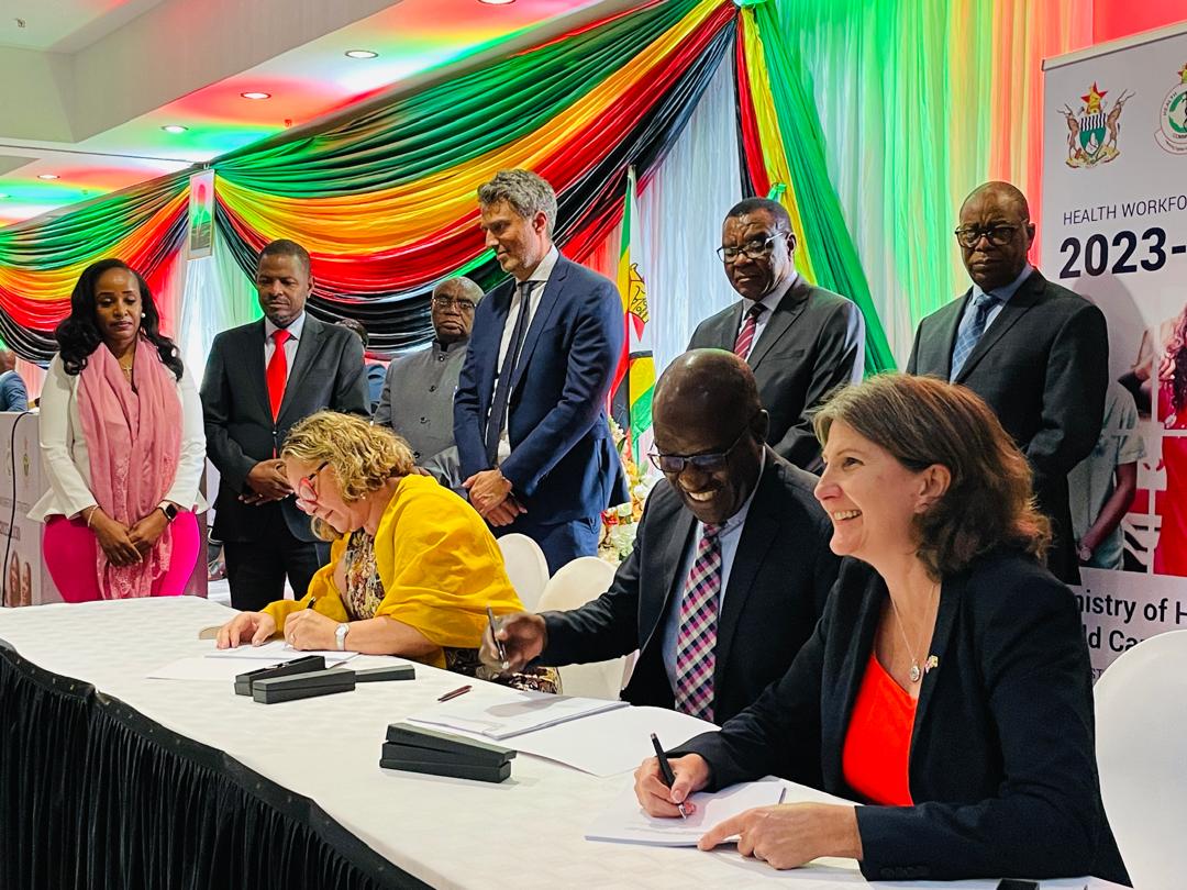 MoHCCZim's tweet photo. Compact for a Healthier Future! Ministers and Partners commit to Health Workforce Investment Compact (2024-2026) @UNFPA_Zimbabwe @UsaidZimbabwe @UN @WHO_Zimbabwe @HigherLifeFDN @HRFZim @HSBZimbabwe @Government_Zim #HealthForAll #Zimbabwe #HealthWorkforceInvestment https://t.co/qZKiROPIhU