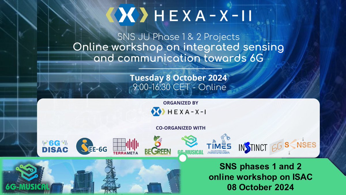 6G MUSICAL (@6gmusical) on Twitter photo The 6G-MUSICAL project had the opportunity to join the SNS Phase 1 & 2 Online Workshop on Integrated Sensing and Communication Towards #6G with 9 innovative EU-funded projects!🌐
Find out more: 6gmusical.eu/6g-musical-sho…
<a href="/6G_SNS_IA/">6G Smart Networks & Services Industry Association</a> The 6G-MUSICAL project had the opportunity to join the SNS Phase 1 & 2 Online Workshop on Integrated Sensing and Communication Towards #6G with 9 innovative EU-funded projects!🌐
Find out more: 6gmusical.eu/6g-musical-sho…
<a href="/6G_SNS_IA/">6G Smart Networks & Services Industry Association</a>