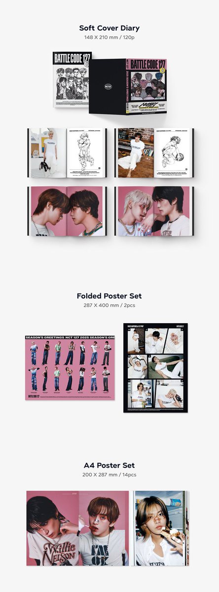 renjun_chang's tweet photo. help rt ✨- [LOOSE KTOWN4U] NCT 127 SEASON'S GREETINGS 2025

-box + calendar + folded poster + sticker RM30
-diary RM25
-mini brochure RM5

choose member:
✧member set (postcard 2pcs, a4 poster, pob, pc, selfie pc) RM30/ea

#pasarNCT #pasarnctmy https://t.co/SLRqDwXeEN