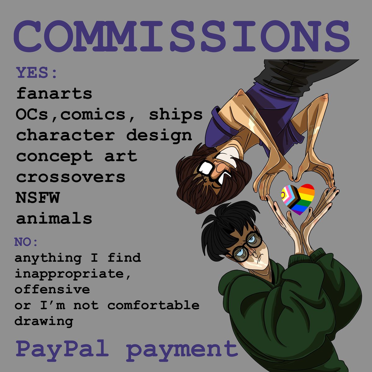giudrawsstuff's tweet image. Hi everyone, I updated my commission sheets and I'm pinning it again on my profile 🤗
#myart #commissions #digitalart #commissionsopen #ocs #fanart #ship #comics #conceptart #characterdesign
Likes and shares are appreciated even you can't commission me 💜
