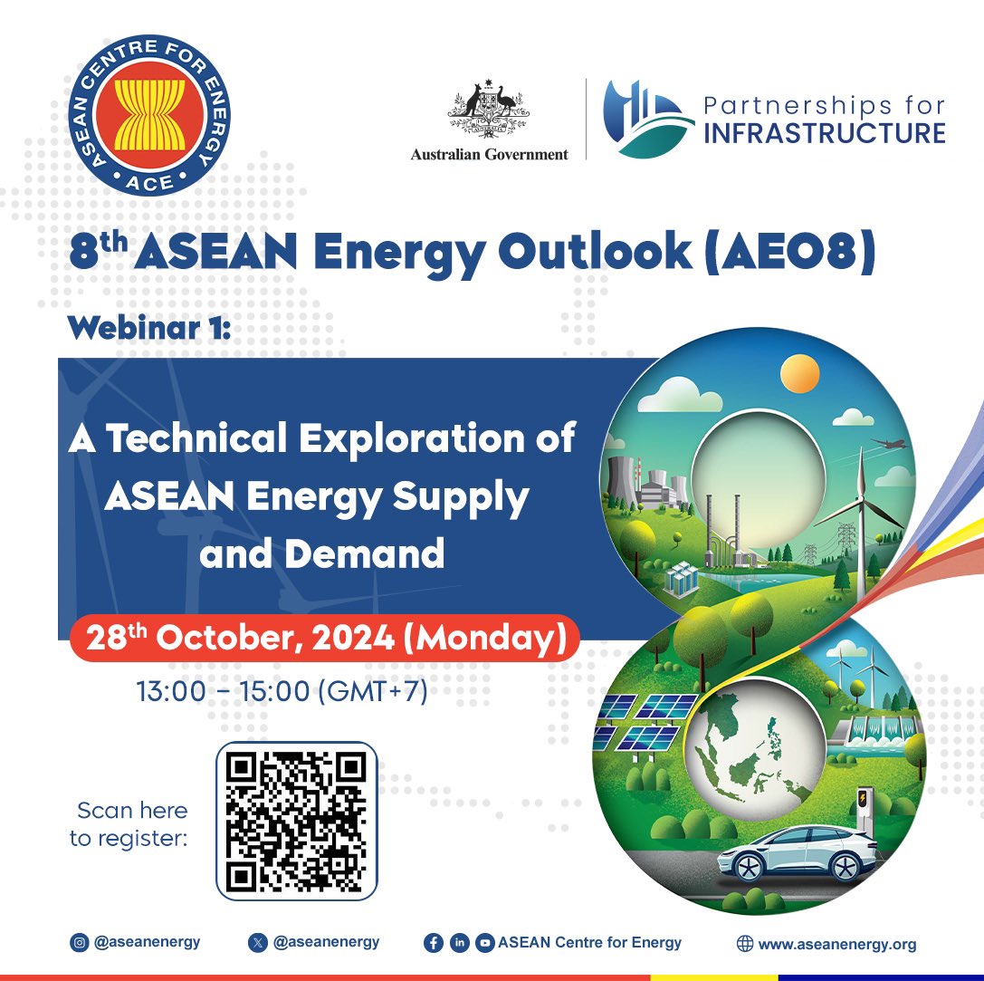 AusHCMalaysia's tweet photo. 🇦🇺 is proud to support the 8th ASEAN Energy Outlook and co-host a two-part webinar series with @aseanenergy and @MonashUni. 

Join us for an exclusive deep dive into @ASEAN's energy future!
🗓️Monday 28th Oct 2024
⏰13:00 -15:00 GMT+7
📍Online https://t.co/uV6NoVmBU9