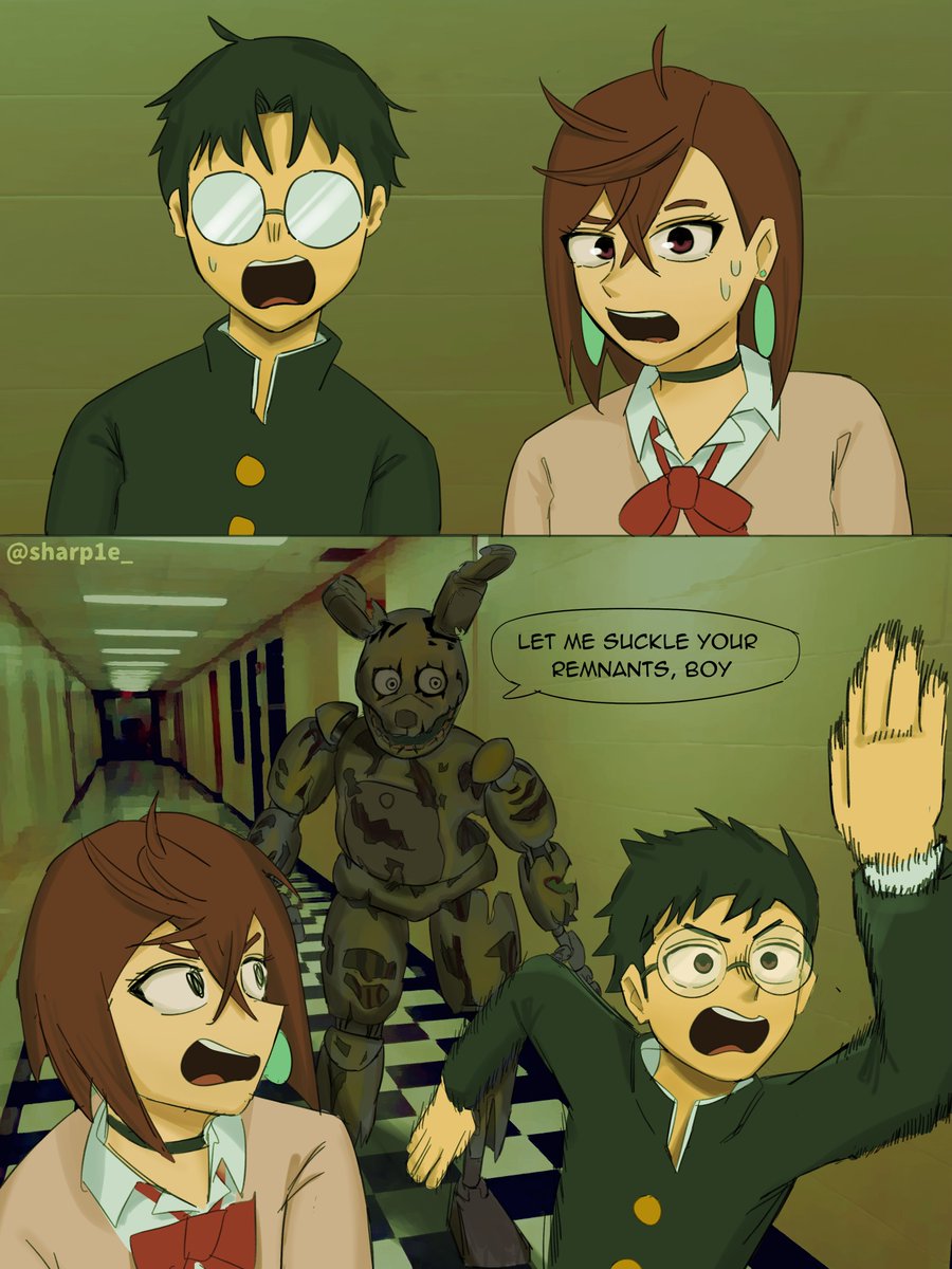 sharp1e_'s tweet photo. Dandadan x FNAF https://t.co/WO0Hs2uK3w