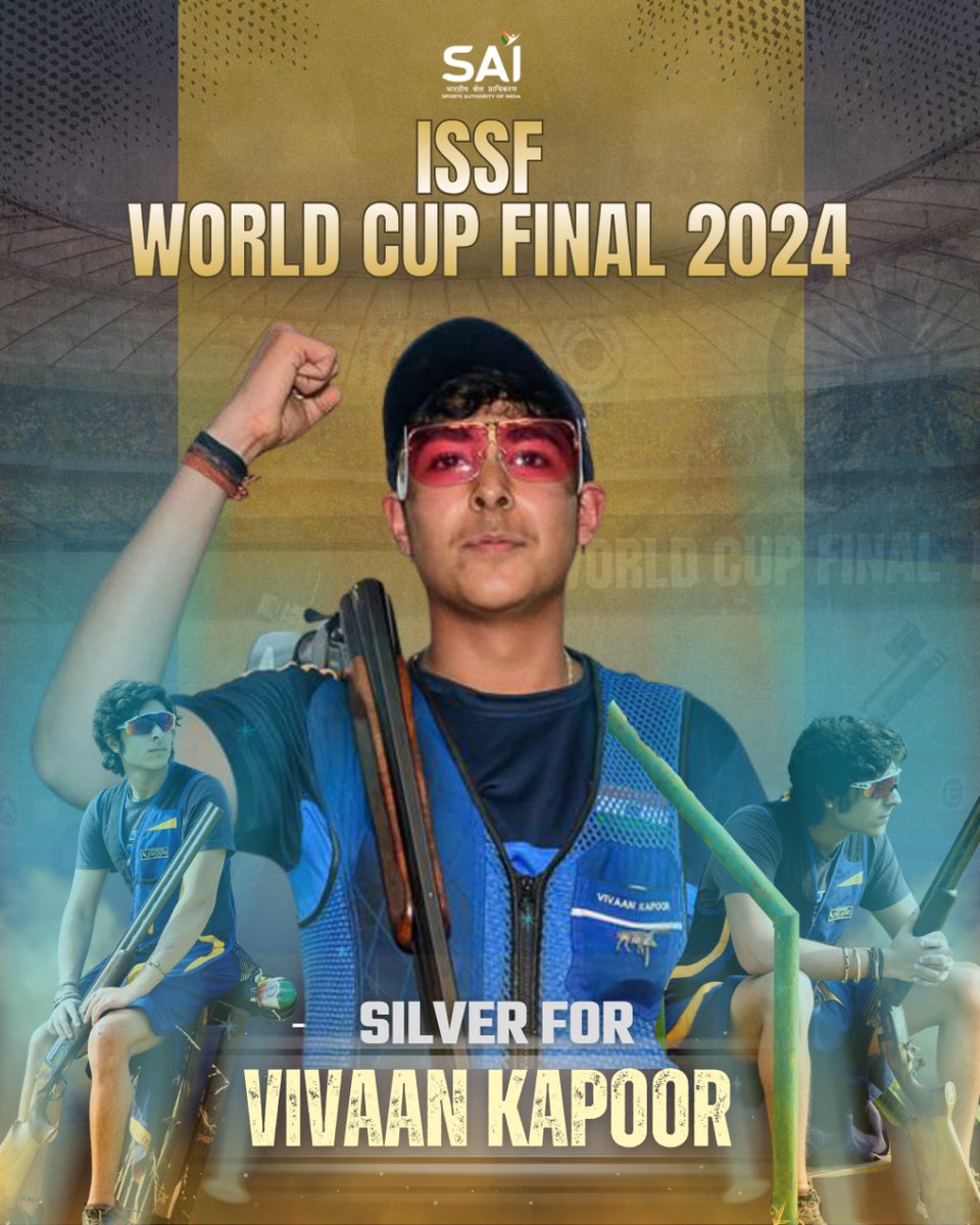 Media_SAI's tweet image. 4⃣th Medal 🎖️Secured☑️

Vivaan Kapoor clinches India's 4⃣th medal🎖️ at the #ISSF World Cup Final.

His brilliant score of 44 in the Men's Trap Final earned him a well deserved #Silver🥈.

#TrapShooting #Champions #Shooting