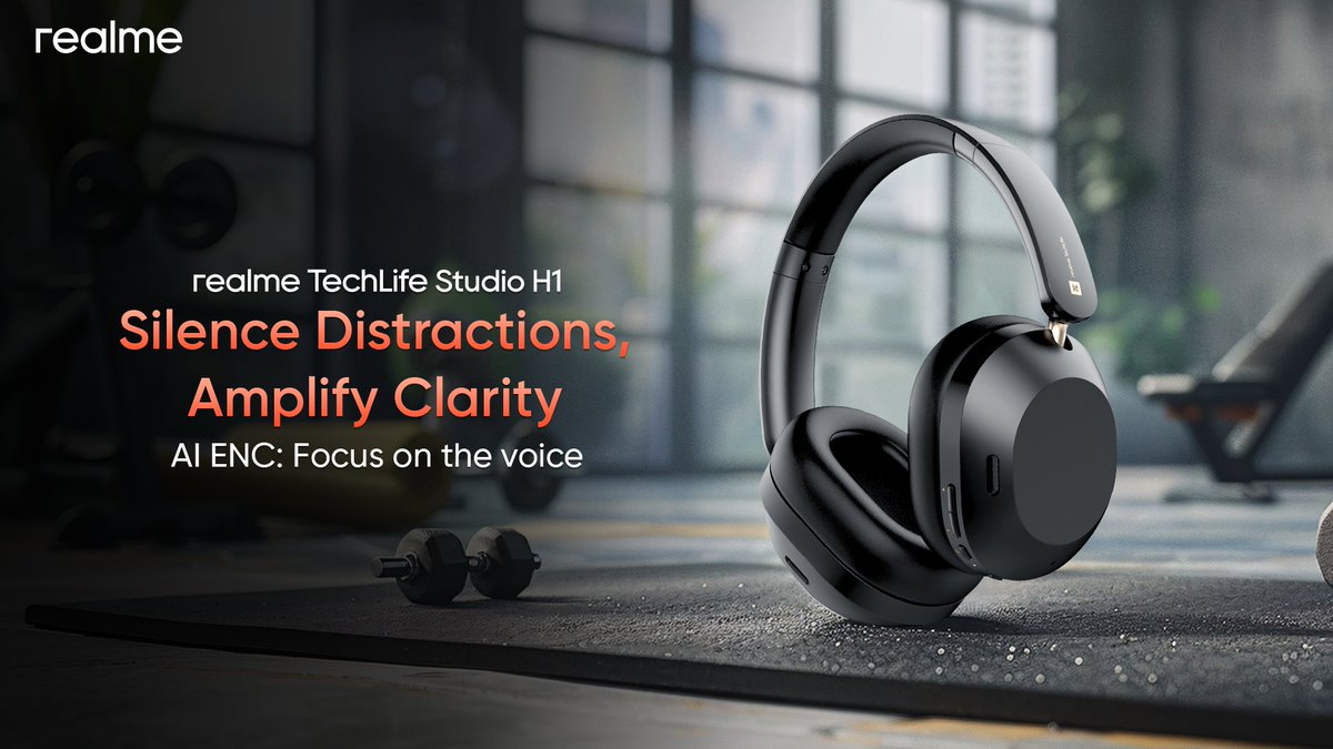 realmeIndia's tweet photo. Tune out the world, and tune in to pure clarity with #realmeTechLifeStudioH1.
🔊AI ENC technology ensures your voice is the only thing heard.
First Sale on 21st Oct, 12 Noon. Starting at ₹4,499*
Know more: https://t.co/VV84nO9qNi
#StyleYourSound https://t.co/8TUpzRBJuD