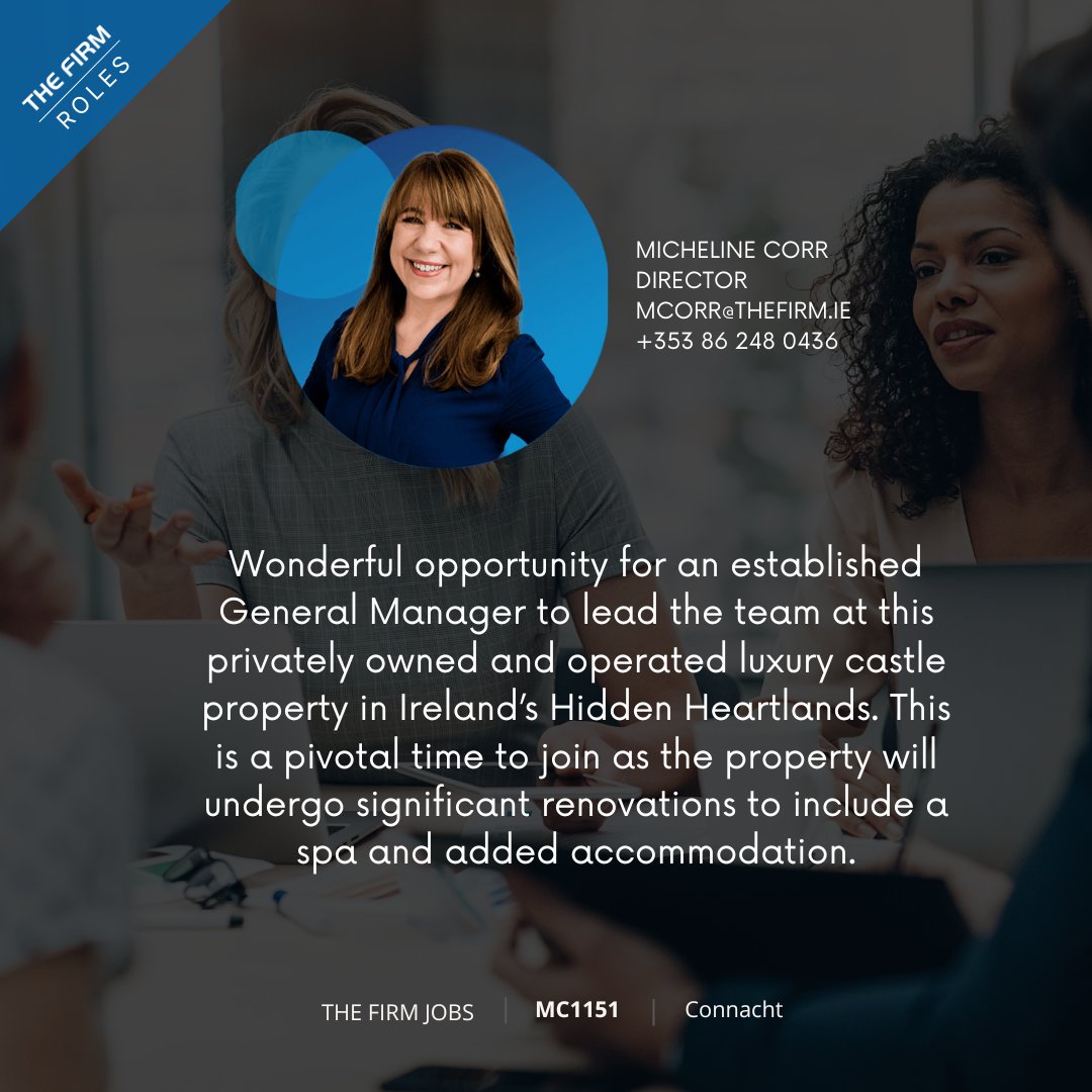 Experienced General Manager needed to lead a luxury castle in Ireland's Hidden Heartlands! Be part of exciting renovations, including a new spa &amp; more accommodation. Apply online thefirm.ie/jobs/generalma…