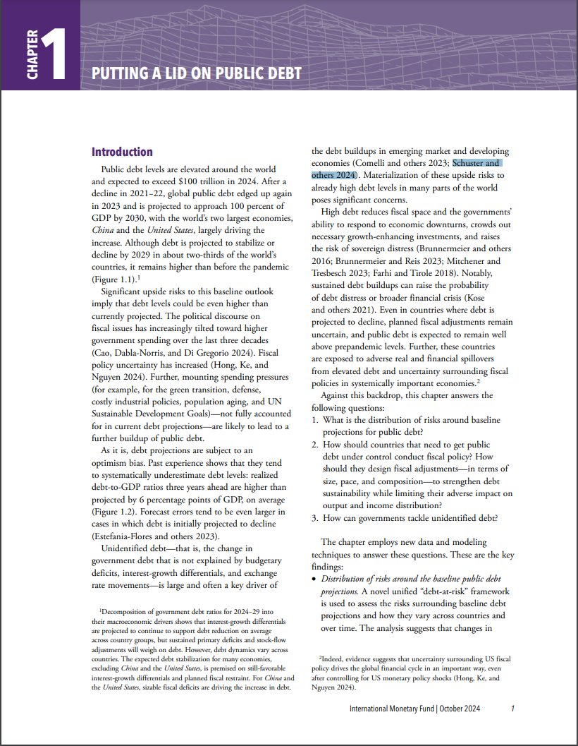 Very happy my paper on drivers of debt surges jointly with <a href="/BounaderLahcen/">Lahcen Bounader</a> et al. is cited right on page 1 of the new <a href="/IMFNews/">IMF</a>'s Fiscal Monitor's Chapter 1. For those interested, here's the link: imf.org/en/Publication…